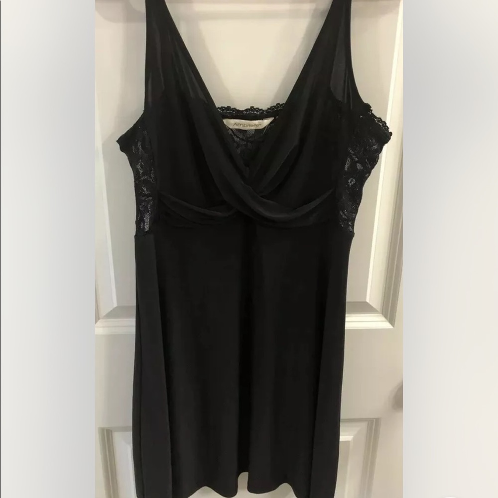 Ambrielle Lacy Silky Sexy Black Teddy, Size Medium, Nightie